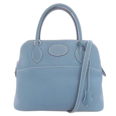 Pre-owned Hermes Blue Blue Jean Taurillon Clemence Leather Handbag () In Blue, Blue Jean