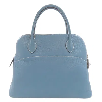 Pre-owned Hermes Blue Blue Jean Taurillon Clemence Leather Handbag () In Blue, Blue Jean