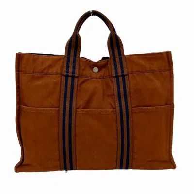 Pre-owned Hermes Bordeaux Cotton Canvas Tote Bag ()