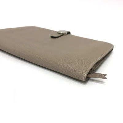 Pre-owned Hermes Dogon Beige Togo Leather Long Wallet (bi-fold) ()