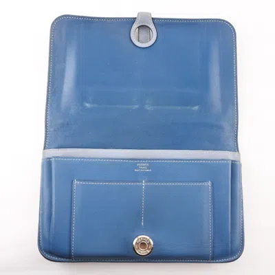 Pre-owned Hermes Dogon Blue Leather Long Wallet (bi-fold) ()