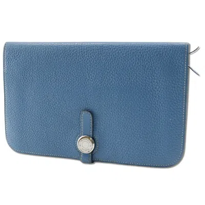Pre-owned Hermes Dogon Blue Togo Leather Long Wallet (bi-fold) ()
