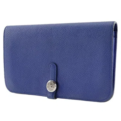Pre-owned Hermes Dogon Blue Togo Leather Long Wallet (bi-fold) ()