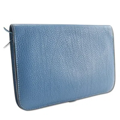 Pre-owned Hermes Dogon Blue Togo Leather Long Wallet (bi-fold) ()