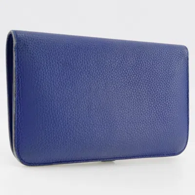 Pre-owned Hermes Dogon Blue Togo Leather Long Wallet (bi-fold) ()