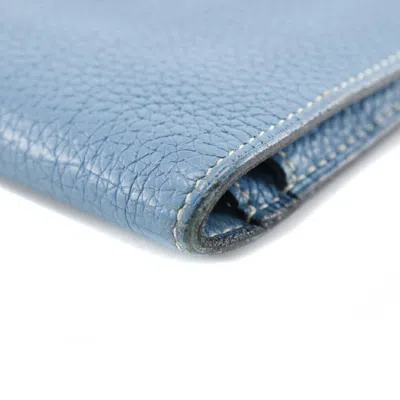 Pre-owned Hermes Dogon Blue Togo Leather Long Wallet (bi-fold) ()
