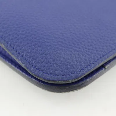 Pre-owned Hermes Dogon Blue Togo Leather Long Wallet (bi-fold) ()