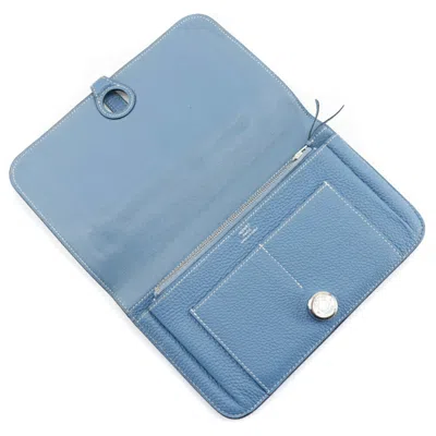 Pre-owned Hermes Dogon Blue Togo Leather Long Wallet (bi-fold) ()