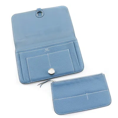 Pre-owned Hermes Dogon Blue Togo Leather Long Wallet (bi-fold) ()
