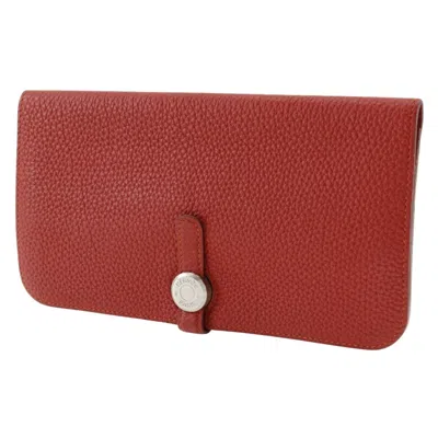 Pre-owned Hermes Dogon Red Color Togo Leather Long Wallet (bi-fold) ()
