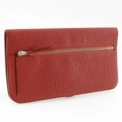 Pre-owned Hermes Dogon Red Color Togo Leather Long Wallet (bi-fold) ()