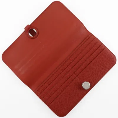 Pre-owned Hermes Dogon Red Color Togo Leather Long Wallet (bi-fold) ()