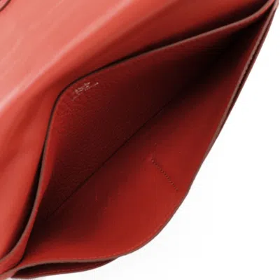 Pre-owned Hermes Dogon Red Color Togo Leather Long Wallet (bi-fold) ()