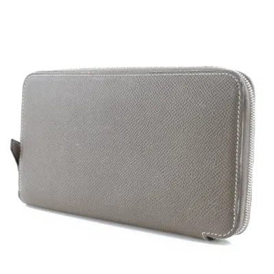 Pre-owned Hermes Etoupe Gray Epsom Leather Silk Long Bill Wallet (bi-fold) ()
