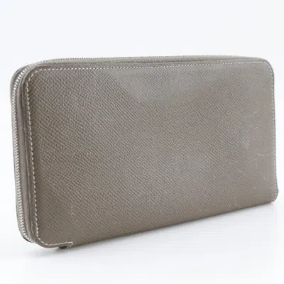 Pre-owned Hermes Etoupe Gray Epsom Leather Silk Long Bill Wallet (bi-fold) ()