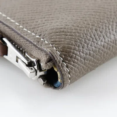 Pre-owned Hermes Etoupe Gray Epsom Leather Silk Long Bill Wallet (bi-fold) ()