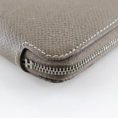 Pre-owned Hermes Etoupe Gray Epsom Leather Silk Long Bill Wallet (bi-fold) ()