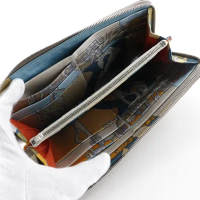 Pre-owned Hermes Etoupe Gray Epsom Leather Silk Long Bill Wallet (bi-fold) ()
