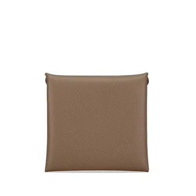 Pre-owned Hermes Etoupe Gray Grayish Epsom Leather Coin Purse/coin Case () In Etoupe Gray, Grayish