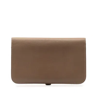 Pre-owned Hermes Etoupe Gray Silver Swift Leather Coin Purse/coin Case () In Etoupe Gray, Silver