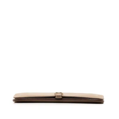 Pre-owned Hermes Etoupe Gray Silver Swift Leather Coin Purse/coin Case () In Etoupe Gray, Silver