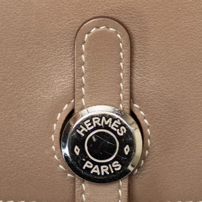 Pre-owned Hermes Etoupe Gray Silver Swift Leather Coin Purse/coin Case () In Etoupe Gray, Silver
