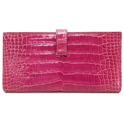 Pre-owned Hermes Fuchsia Leather Long Wallet (bi-fold) ()
