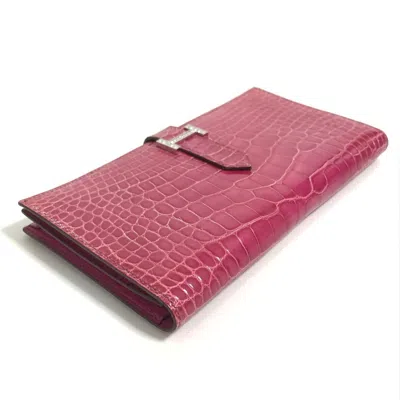 Pre-owned Hermes Fuchsia Leather Long Wallet (bi-fold) ()