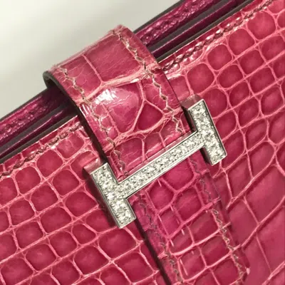 Pre-owned Hermes Fuchsia Leather Long Wallet (bi-fold) ()