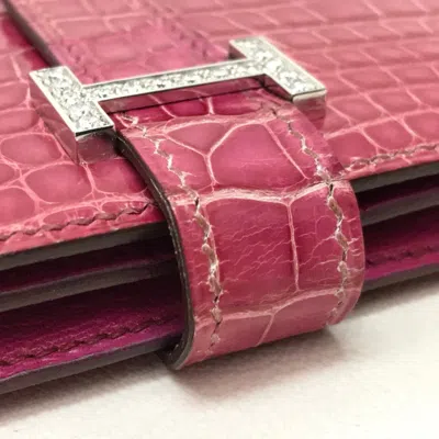 Pre-owned Hermes Fuchsia Leather Long Wallet (bi-fold) ()