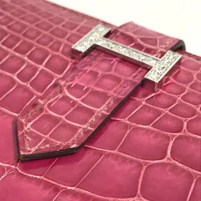 Pre-owned Hermes Fuchsia Leather Long Wallet (bi-fold) ()