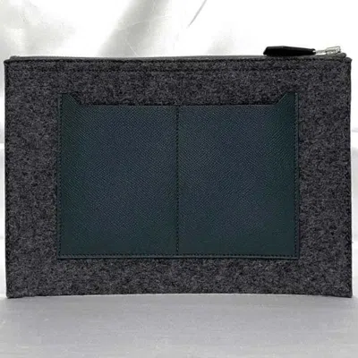 Pre-owned Hermes Gray Green Navy Felt Leather Epsom Leather Clutch Bag Handbag () In Gray, Green, Navy