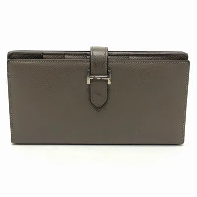 Pre-owned Hermes Gray Leather Long Wallet (bi-fold) ()