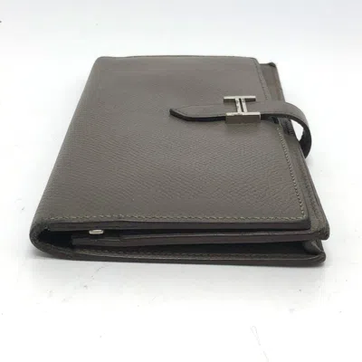 Pre-owned Hermes Gray Leather Long Wallet (bi-fold) ()
