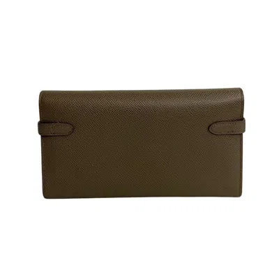 Pre-owned Hermes Gray Leather Long Wallet (bi-fold) ()