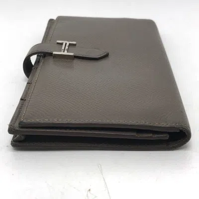 Pre-owned Hermes Gray Leather Long Wallet (bi-fold) ()