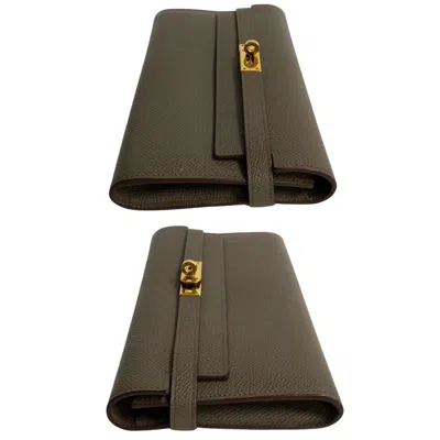 Pre-owned Hermes Gray Leather Long Wallet (bi-fold) ()