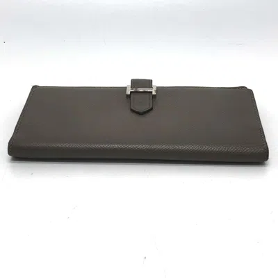 Pre-owned Hermes Gray Leather Long Wallet (bi-fold) ()