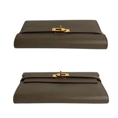 Pre-owned Hermes Gray Leather Long Wallet (bi-fold) ()