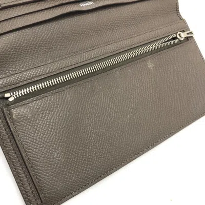 Pre-owned Hermes Gray Leather Long Wallet (bi-fold) ()
