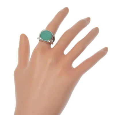 Pre-owned Hermes Green Silver Metal Band Ring () In Green, Silver