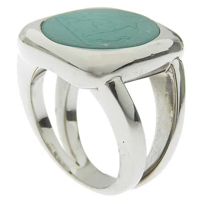 Pre-owned Hermes Green Silver Metal Band Ring () In Green, Silver