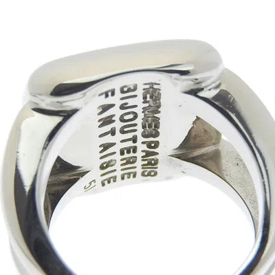 Pre-owned Hermes Green Silver Metal Band Ring () In Green, Silver