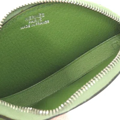 Pre-owned Hermes Green Orange Courchevel Leather Coin Purse/coin Case () In Green, Orange
