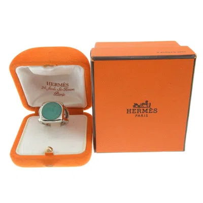 Pre-owned Hermes Green Silver Metal Band Ring () In Green, Silver