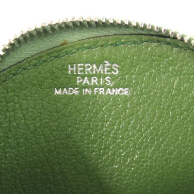 Pre-owned Hermes Green Orange Courchevel Leather Coin Purse/coin Case () In Green, Orange