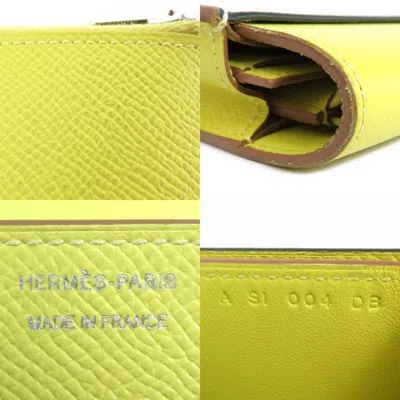Pre-owned Hermes Lime Epsom Leather Long Wallet (bi-fold) ()