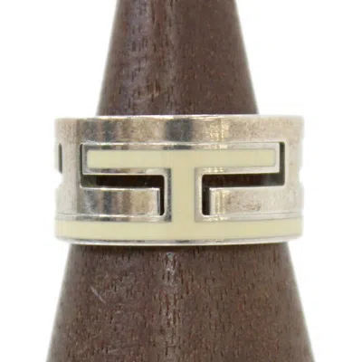 Pre-owned Hermes Move H Beige Silver Silver 925 Band Ring () In Beige, Silver