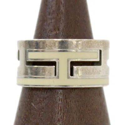 Pre-owned Hermes Move H Beige Silver Silver 925 Band Ring () In Beige, Silver