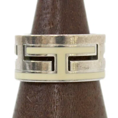 Pre-owned Hermes Move H Beige Silver Silver 925 Band Ring () In Beige, Silver